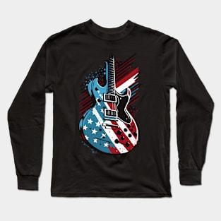 Patriotic USA 4th of July Guitarist Concert Festival Guitar Long Sleeve T-Shirt